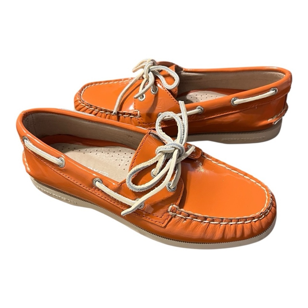 Sperry Patent Orange Leather Top-Sider Boat Shoes Lace-up Size 6M - Picture 3 of 9